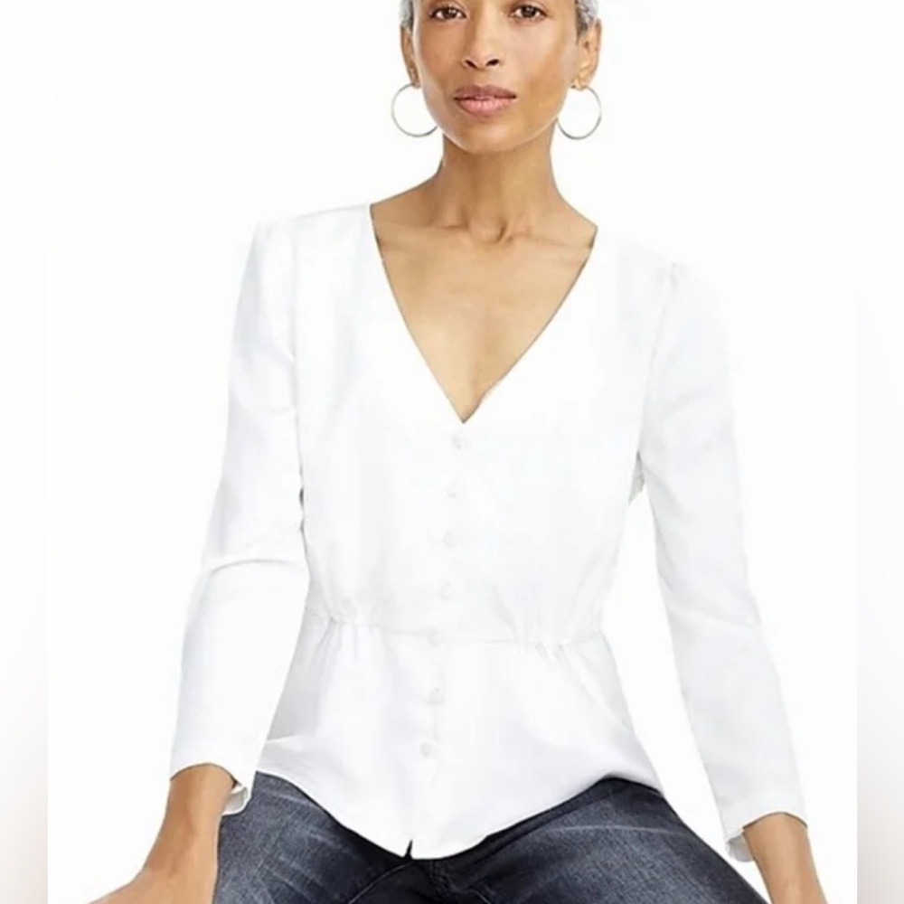 NWOT J. Crew Satin-crepe Peplum Top in Ivory. Size 4 - Picture 2 of 6